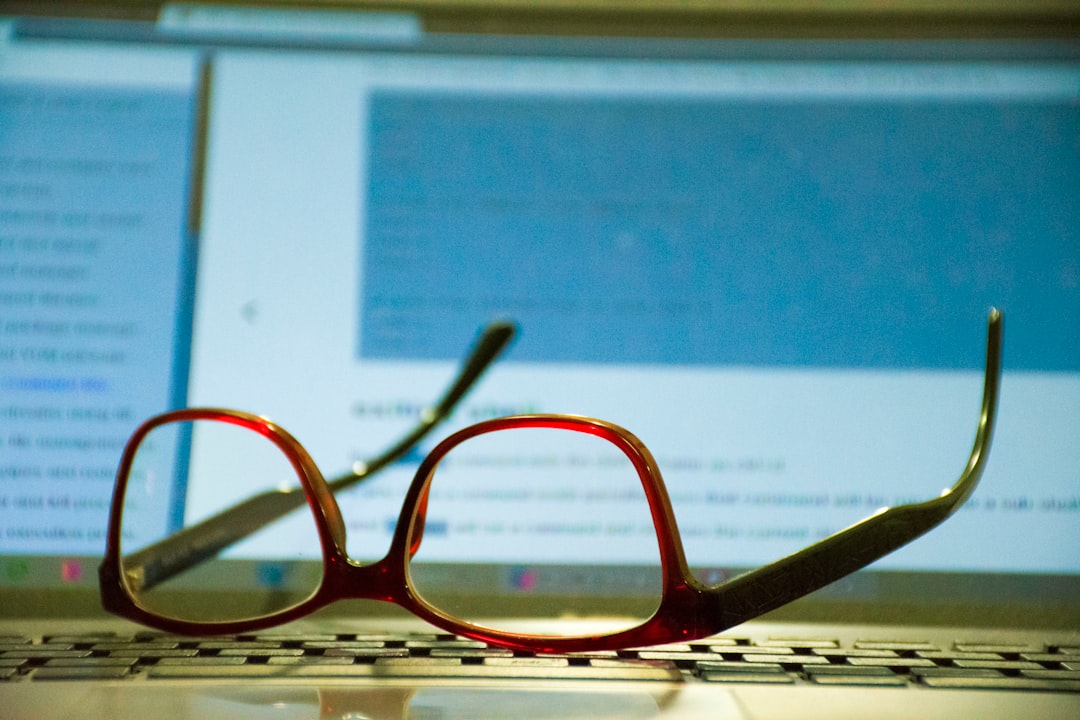 red framed eyeglasses